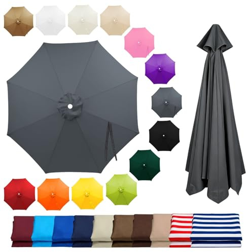 Toile de Rechange Imperméable pour Parasol 8 Baleines, Protection UV, Housse de Rechange pour Parasol de Jardin Exterieur, 2m 2.7m 3.0m 4.0m, Auvent pour Terrasse Plage(Gris,4.0m/13ft)