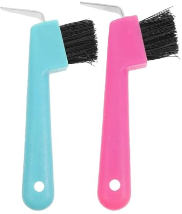 QOWIJEX 2 Stück Hufkratzer für Pferde, Pferdekopf Hufauskratzer mit Bürste 2 in 1 Hufauskratzer Pferdepflege Zubehör Hufkratzer Antirutschgriff Pferd Grooming Tools für Saubere Hufe zur Hufpflege