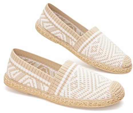 GLAMORA Alpargatas Mujer Verano Esparto Planas, Lona Transpirable elástica, Suela Trenzada Antideslizante, Calzado cómodo Ligero Casual, Zapato Tejido Flexible beige-38