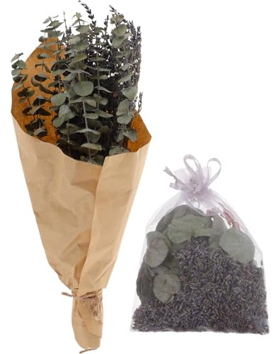 COOPHYA Saquito de Lavanda Seca Natural para Decoración de Ducha, Ramo Colgante de Flores Secas Naturales con Eucalipto, Arreglo Aromático para Baño y Hogar, Planta Decorativa Relajante