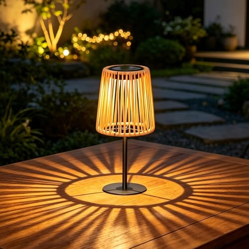 Solarlampen für Außen Hängend Rattan Solarlaterne für Draußen mit Helle LED-Glühbirne Balkon Deko Wetterfest Windlicht Outdoor Garten Deko Tischlampe Draußen Patio Terrasse (A)