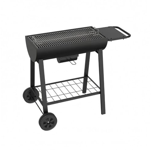 MotiveTech Outdoor Barbecue Grill Designed with Black Metal Frame Briquette Cooking Surface Wire Cooking Grate Side Handle Shelf Lower Storage Rack for Tools Suitable for Outdoor Meals Patio Grilling