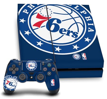 Head Case Designs Officially Licensed NBA Oversized Philadelphia 76ers Logo Vinyl Sticker Gaming Skin Decal Cover Compatible With Sony PlayStation 4 PS4 Console and DualShock 4 Controller Bundle
