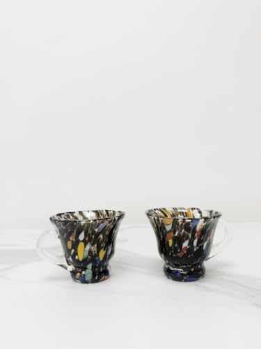 MurArt Set 2 Tazzine da Caffè in Vetro di Murano Nero Realizzate a Mano da Maestri Artigiani Tazzine Decorative Colorate per la Casa Elegante Idea Regalo Made in Italy