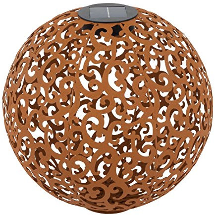 Dehner Solarkugel Lagos | Solardeko, Solarleuchte, Gartenbeleuchtung | Gartenkugel, Deko, Gartendeko, Outdoor | edelrostfarben, Metall | Ornamente | mit Erdspieß und Bodemplatte | Ø 30 cm