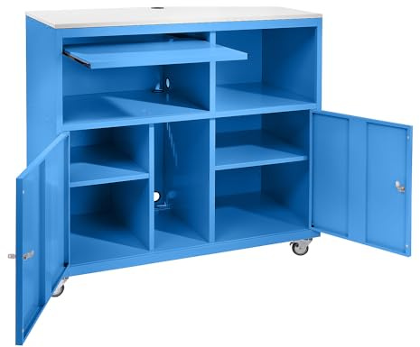 eurokraft | PC-Schrank | mobil | lichtblau RAL 5012 | Mobil, HxBxT 1184 x 1180 x 590 mm, lichtblau RAL 5012