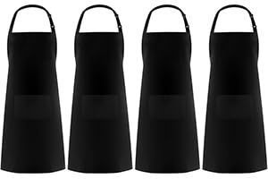 Syntus 4 Pack Chef Apron, Adjustable Bib Apron Waterdrop Resistant Professional Cooking Aprons for Men Women with 2 Pockets, Black