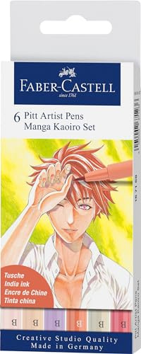 FABER-CASTELL - Tuschestifte Pitt Artist Pen Kaoiro Manga, 6 Farben | Wasserfeste und lichtbeständige Zeichentusche für Manga und Charakterdesign