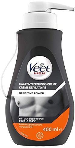 Veet Men Haarentfernungs-Creme Sensitive Power – Schnelle & effektive Haarentfernung für Männer in nur 5-10 Minuten – 400 ml Spender mit Spatel
