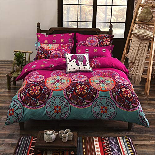 Omela Boho Bettwäsche Set 135x200 cm Bohemian Ethnischer Stil Bettbezug mit Reißverschluss 2 Teilig 100% Mikrofaser Indisches Muster Deckenbezug und Kissenbezug 80x80 cm