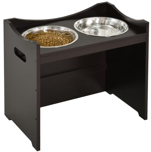 PawHut Erhöhter Hundenapf Höhenverstellbar für Alle Hundegrößen, Kaffee | Futternapf mit Ständer, Wassernapf, 2 x 2L Edelstahlnäpfen, Langsamfutternapf, Fressnapf, Futterstation, Hundenäpfe