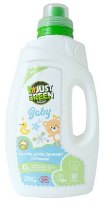 Just Green Organic Baby Laundry Liquid 1500ml, Dermatologically Tested Hypoallergenic, Vegan Baby Liquid Detergent, No Chlorine & No Paraben & No Gluten, Recyclable Bottle
