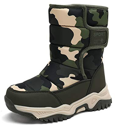 Enfant Bottes de Neige Garçon Filles Hiver Chaussures Chaud Botte Hiver pour d'hiver Fourrure Chaudes Souple Fourrée Doublé Antidérapant Sole Étanche Bottes de Neige Vert Camouflage 36