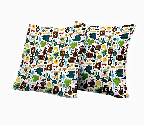 SAIAOS Juego de 2 Funda de Cojín 50x50cm,Proceso Elaboración del Vino Delicioso Botella Vino Copa Vino Sacacorchos,Fundas de Almohada para Cojines Decorativos para Sofá Cama Coche Hogar
