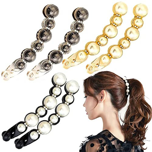 Perlen Haarspangen, 6 Stück Perlen Haarnadeln Krallen, Perle Banane Haarklammer, Damen Haarnadeln, Perle Bananen Clips, für Lady Fashion Elegante Party Haarspangen Haarschmuck