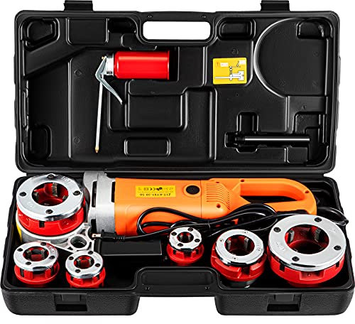 VEVOR Tragbare Gewindeschneidmaschine, Elektrischer Rohreinfädler für Rohre mit Tragetasche, 6 Matrizen 1/2, 3/4, 1, 1-1/4, 1-1/2,2, 2300 W 220 V Elektro-Gewindeschneidmaschine(EU PLUG 220V)