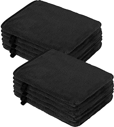 PHOGARY 10 Pack Black Microfiber Body Wash Mitts, Flannel Soft Face Mitten, Bath Spa Cloth, Reusable Makeup Remover Mitt Gloves, European Style Wash Cloth,6×8inch