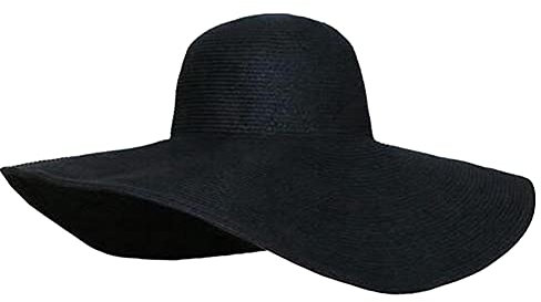 QUUPY Strohhut mit breiter Krempe für Damen, Sommerhut UPF 50, faltbar, aufrollbar, Strandhut, Strohhut, Schwarz, Schwarz , 23