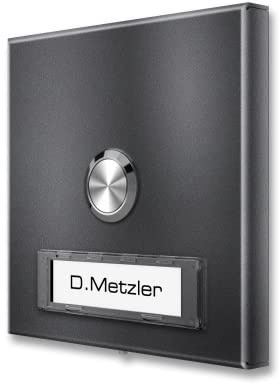 Metzler Funk-Türklingel Edelstahl V2A in DB703 Eisenglimmer- hohe Reichweite, flach, Funkklingel mit austauschbarem Namensschild