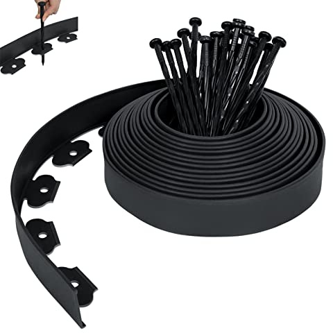 XMTECH Bordure de pelouse flexible en plastique - 40 m - Avec 120 piquets de fixation - Bordure de parterre de fleurs - Noir