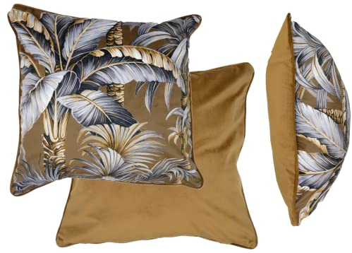 Jansons Direct Linens Large Luxurious Cushion With Palm Tree and Palm Leaves Design in Honey Gold Colour 60cm Made in the UK