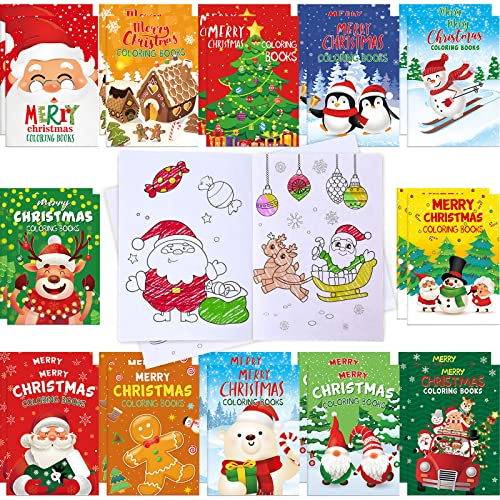 Faccito 48 Libros de Colorear de Navidad para Niños Recuerdos de Fiesta Navideños Mini Libros de Actividad de Vacación de Invierno Rellenos de Bolsas de Calcetín Suministros Regalos para Escolar Aula