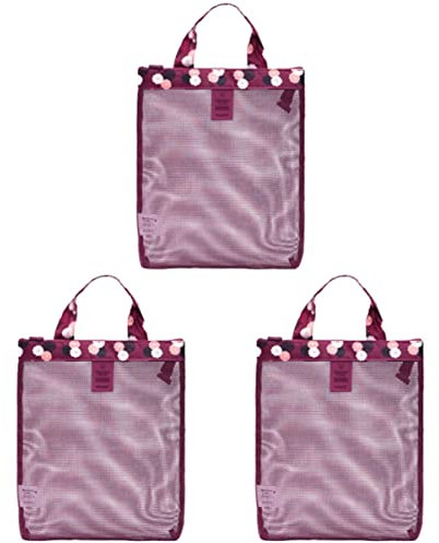 Cabilock 3stücke Strandtasche Aus Mesh Für Schwimmbekleidung wasserdichte Aufbewahrungstasche Mit Großem Fassungsvermögen Für Familie Strand Schwimmbad Und Boot Weinrote Blumenmuster