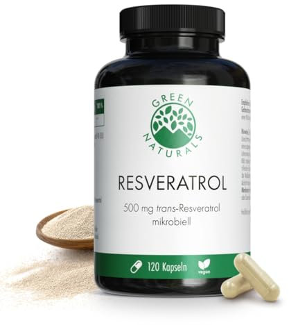 Trans Resveratrol 500mg aus Hefe - Reinheit: >98% Trans-Resveratrol - Vorrat für 4 Monate (120 Kapseln) - Deutsche Herstellung - 100% Vegan & Ohne Zusätze - Green Naturals®