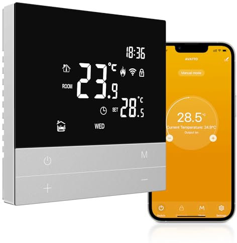 AVATTO Termostato per riscaldamento a pavimento, termostato intelligente WiFi, programmabile, termostato ambiente, supporto Alexa, controllo vocale Google Home e telecomando App Smart Life (WiFi 2,4
