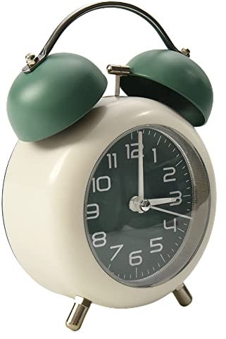 Sveglia in metallo a doppia campana, vintage, senza ticchettio, per scrivania, tavolo, comodino, sveglia analogica silenziosa, con luce notturna, per casa, ufficio, comodini, camera da letto,