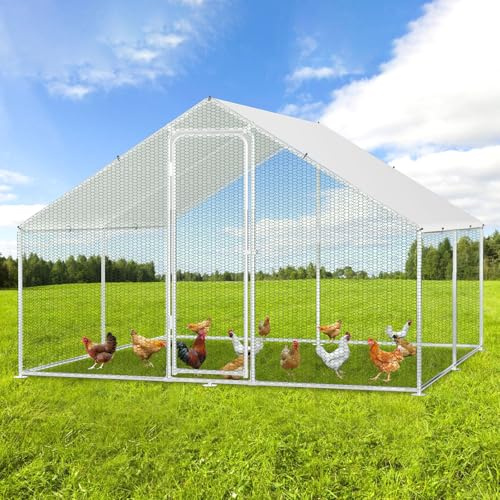 Izrielar XXL Hühnerstall Freilaufgehege mit Sicherheitsschloss und Wasserdichtes PE-Farbtuch, Viel Platz für Hühner, Kaninchen und weitere Kleintiere, Stabilem Stahlrahmen, 3x3x2m