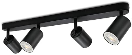 KYOTECH Lámpara de Techo Negro con 4 focos LED GU10 Focos Orientable y Giratorios Plafón Foco de techo LED para Dormitorio, Salas