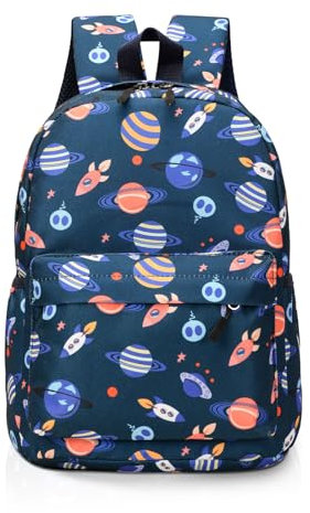 TOPWAYS Cute Backpack School Bag, Multifunctional storage Waterproof Nylon Large Rucksack Elementary Schoolbag Book Casual Daypack for Girls Boys 3-8 years old (Navy Blue Rocket)