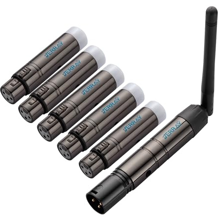 JERRAY 6Pcs DMX Wireless 5 Female Receiver & 1 Male Transmitter Control 2.4G Dfi DJ Short version for Led Stage PAR Party Light… (Black)