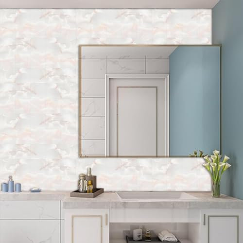 HAvern Autocollants pour carrelage de cuisine 25 x 30 cm en pierre blanche à coller sur carrelage, crédence de cuisine, carreaux de sol à décoller et à coller 3D autocollants pour carrela