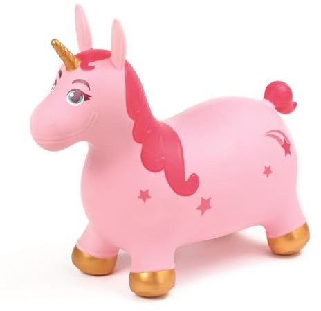 LUDI – Einhorn Hüpfball für Kinder – 61 x 53 x 24 cm – Dynamischer PVC-Hüpfball mit ergonomischen Griffen – Für drinnen und draußen – Inklusive Handpumpe – Ab 10 Monaten