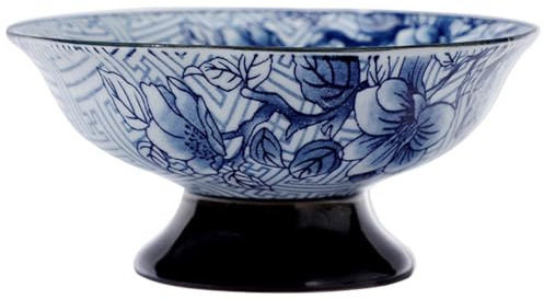 GRIRIW Bol à fruits à étages en céramique avec support décoratif de style chinois - Pour usage domestique - Bleu et blanc