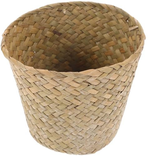 HOLIDYOYO Bidoncino Spazzatura Intrecciato in Erba Marina Naturale Mini Cestino Portatile Per Casa E Ufficio Contenitore Multifunzionale Per Organizzazione Interni