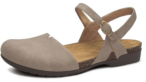 PARTY Women's Closed Toe Sandals Arch Support Comfort Cork Footbed Bunion Flat Sandals