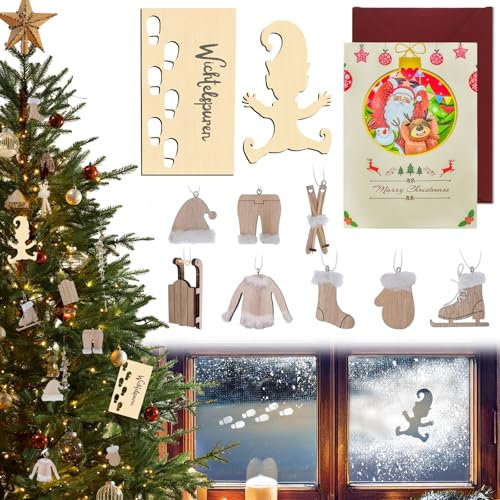 TECHEEL Wichtel Fußabdrücke 11 Stück Wichtel Zubehör Wichtel Fußabdrücke Schablone Weihnachten Wichtel Schablone Schneespray Fenster Wichteltür Wichtel Zubehör Für Böden, Glass Fenster Door Floor