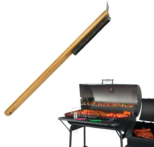 Pizzaofen Bürste Mit Schaber Oben - 57,5 cm Grillbürste Mit Schaber,Pizzaofenbürsten Mit Langem Holzgriff,Metal Brush for Pizza Oven,Zum Reinigen,Kochen,Pizzaöfen