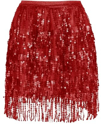 Glitzer Rock Damen Pailletten Rock Stilvoll Glitzer Rock Karneval Fransen Rock