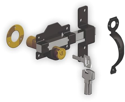 Gate Mate Premium Long Throw Lock - Double Locking, Stainless Steel/Black, 2 ¾ inch” (70mm) with Black Handle