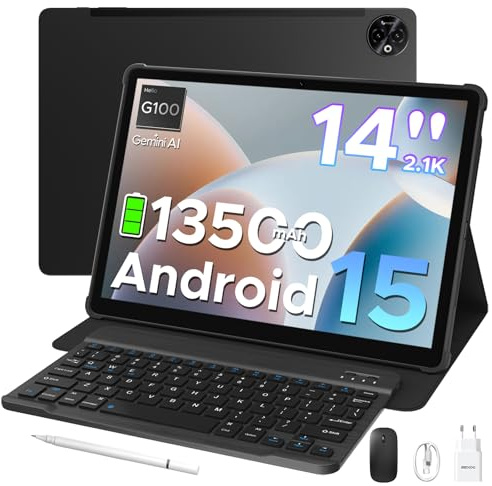 DOOGEE Tab E3 Max 2.1K Tablet 14 Pollici, Tablet con Tastiera, 32GB+256GB(2TB TF), 13500mAh, MTK G100 Octa-Core, Dual SIM 4G LTE+5G WiFi, Android 15/16MP/BT5.2/GMS,Tablets con Penna + Mouse + Custodia