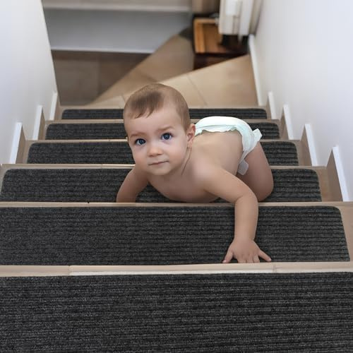 Spesh Lot de 15 Tapis d'Escalier Antidérapants 76 x 20 cm Marchette Escalier Auto-adhésifs Tapis Marche Escalier pour Enfants, Animaux Domestiques et Personnes âgées(Gris)