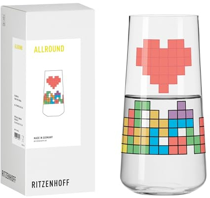 RITZENHOFF 8151004 Wasserglas 600 ml, Serie Gamers, Allroundglas Nr. 4 mit buntem Retro-Motiv
