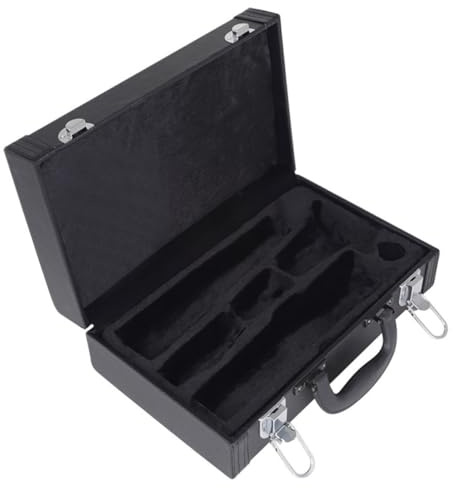 LOLIPPYY Gepolsterter Klarinettenkoffer und Komfortablem Handgriff aus Leder Einfache Elegante Schwarze Tragetasche mit Stoßfestem Schutz für Klarinette und Zubehör