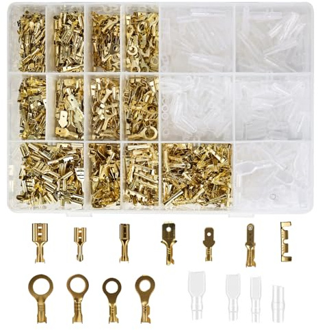 bssmmai 1000 Piece Electrical Cable Lugs, Blade Receptacles Set, Cable Lugs Flat Connector 2.8 mm/4.8 mm/6.3 mm, Bullet Stecker Crimp Rundstecker mit Isolationsabdeckung