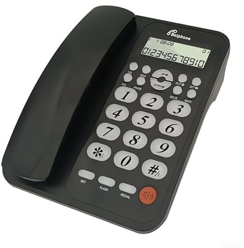 Volakebeing Téléphone filaire de bureau avec système de réponse numérique, fonction d'affichage des appels, haut-parleur mains libres, appareil de communication domestique et professionnel (noir)