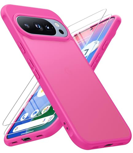 JAME for Google Pixel 10/10 Pro Case Shockproof Phone Case Slim Matte Cover | 2 Pack Screen Protector, Military Grade Protective Cover for Google 10 Case Translucent Matte Pixel 10 Pro Cover, Hot Pink